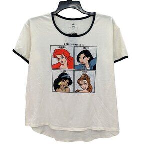 Disney Princess Graphic Ringer Shirt Women Size XL Ariel Belle Mulan Jasmin 90s